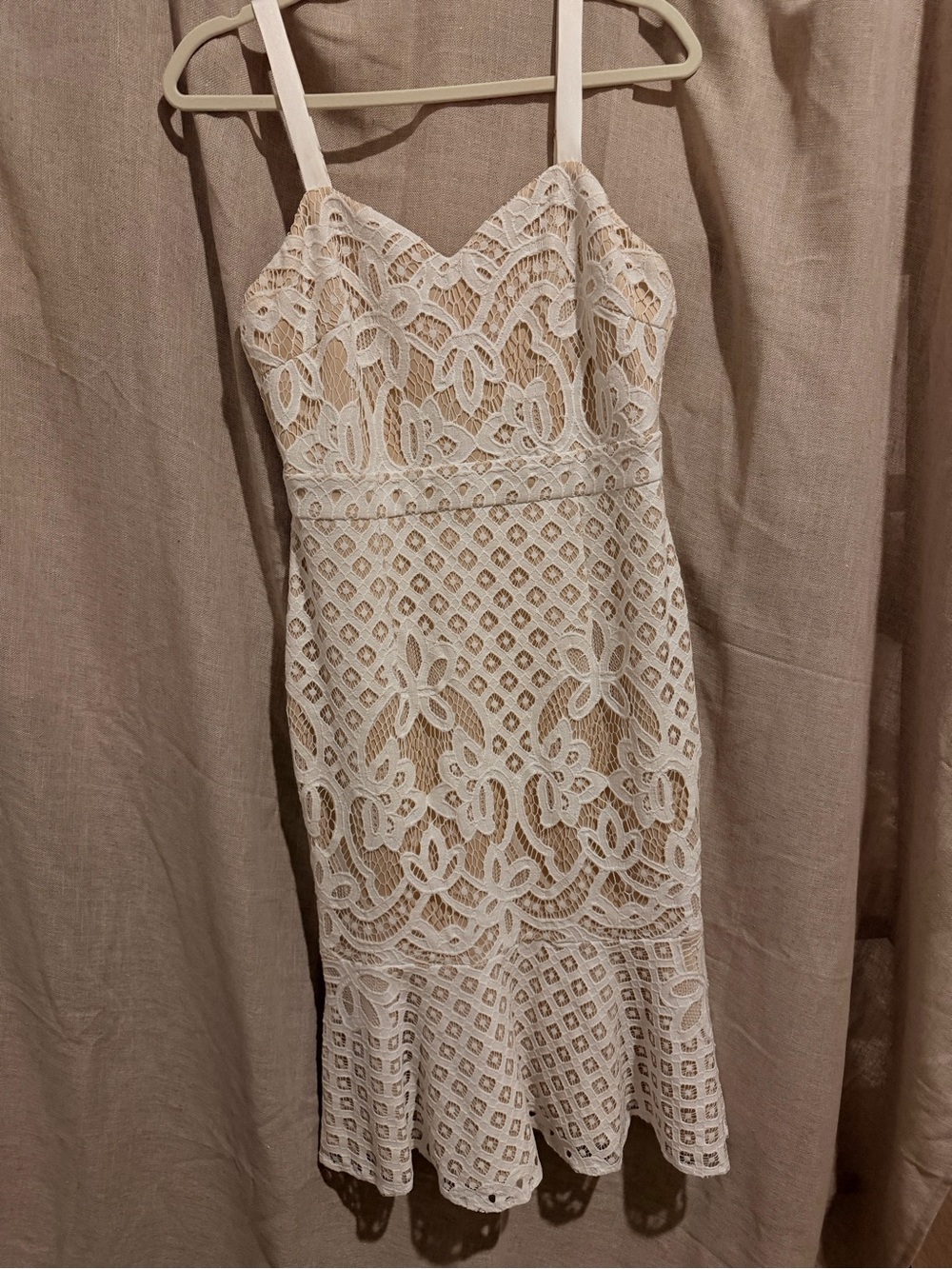 Ivory Lace Midi Dress with Spaghetti Straps